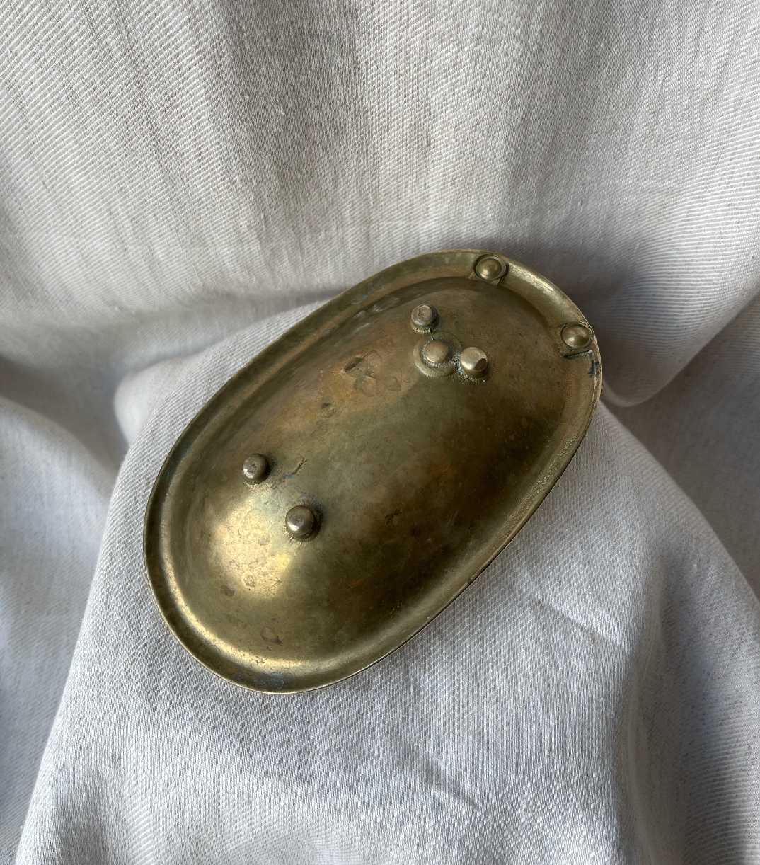 Vintage brass soap dish with taps