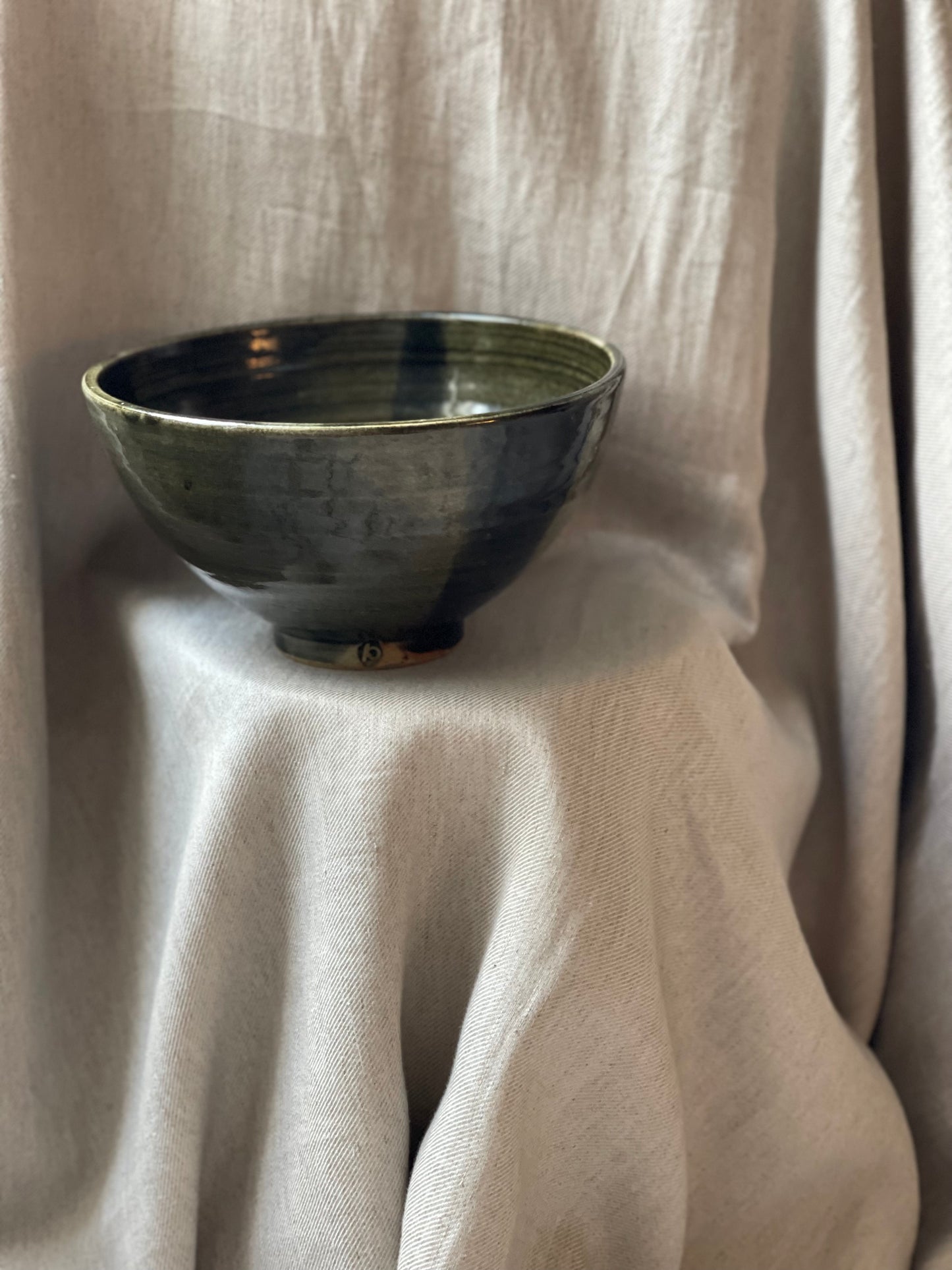 Green ceramic serving bowl