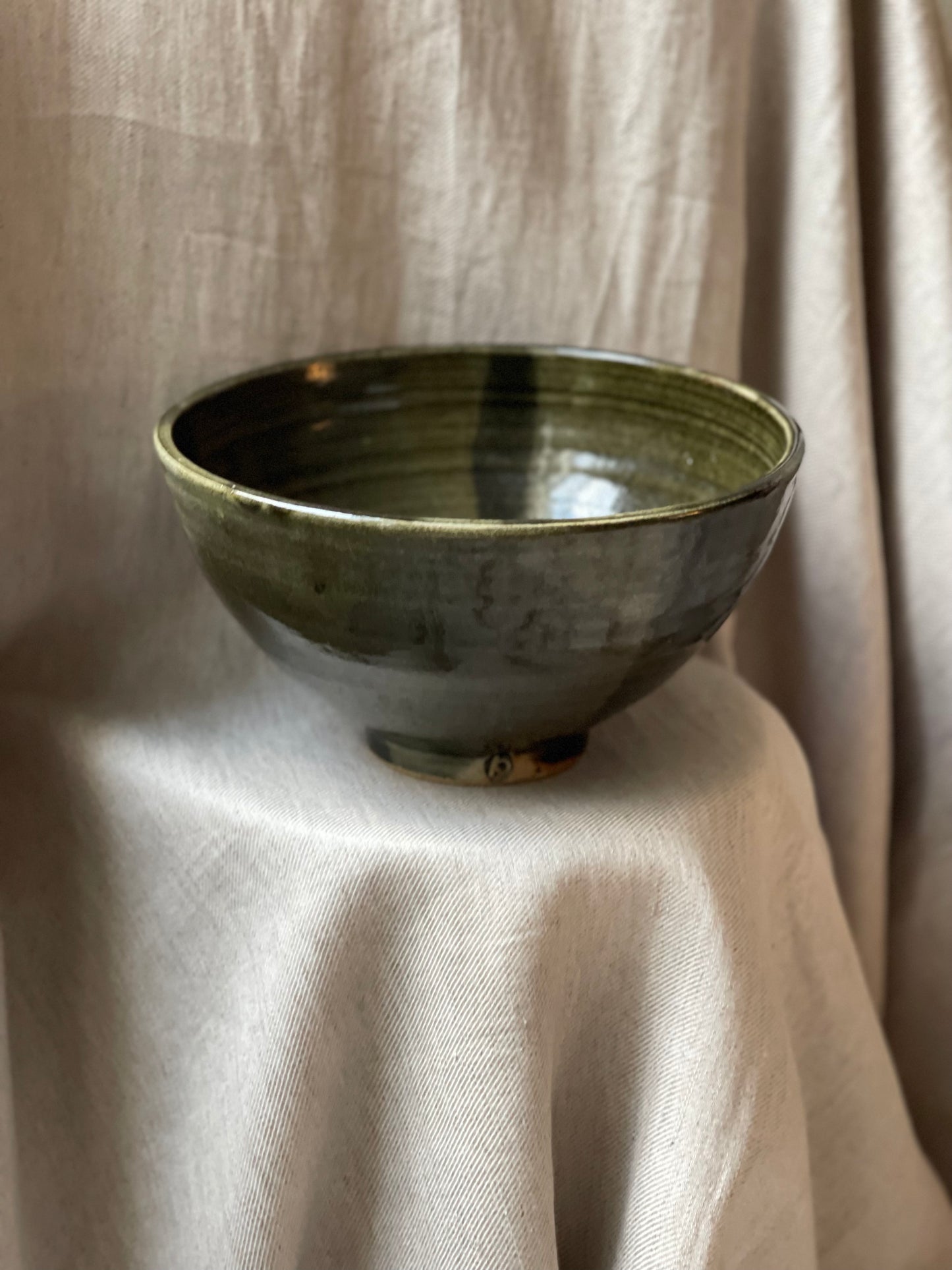 Green ceramic serving bowl