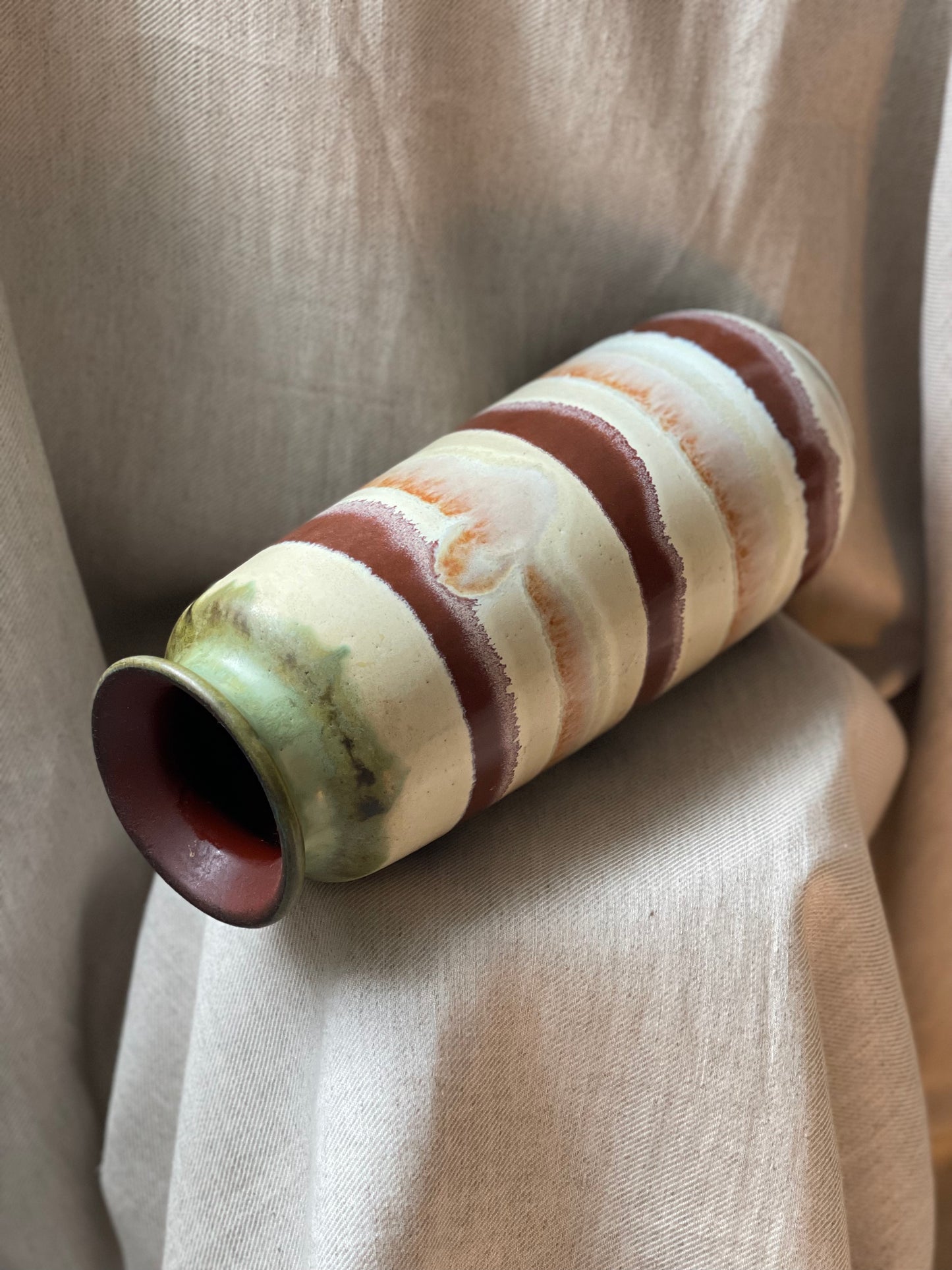 Striped tall ceramic colourful vase