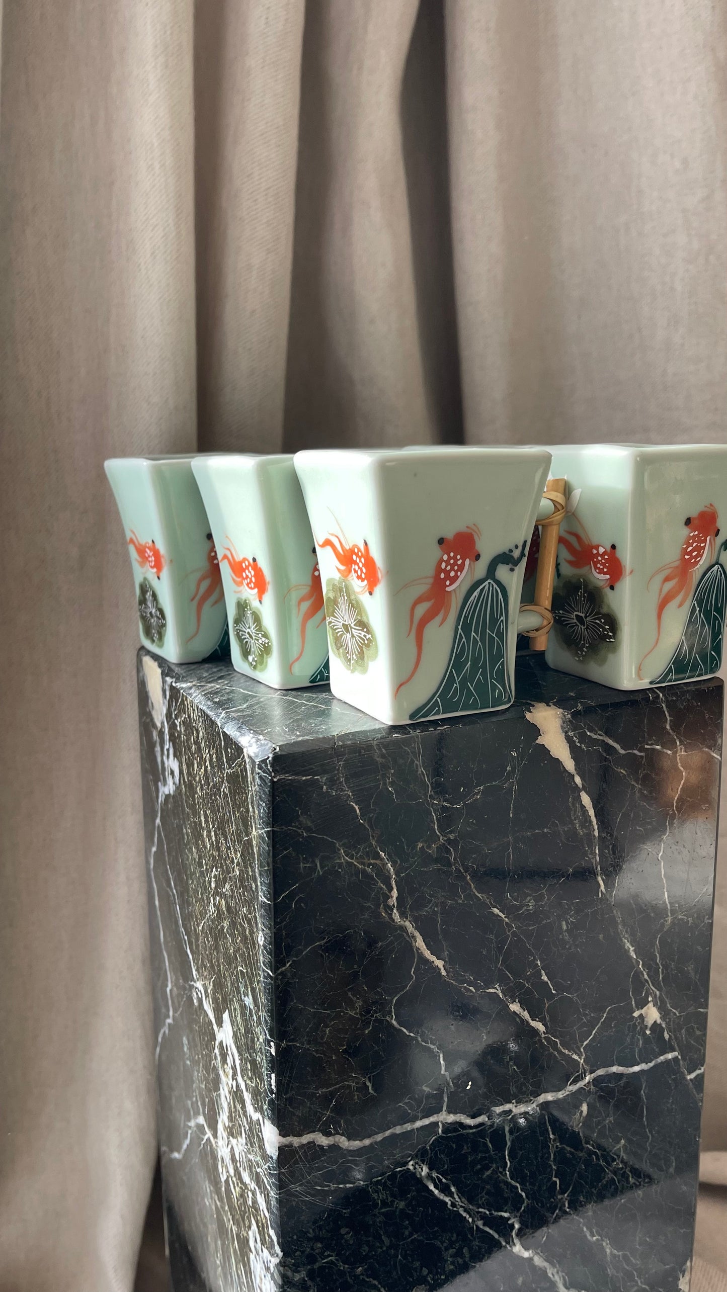 Goldfish design Vietnamese square espresso cups