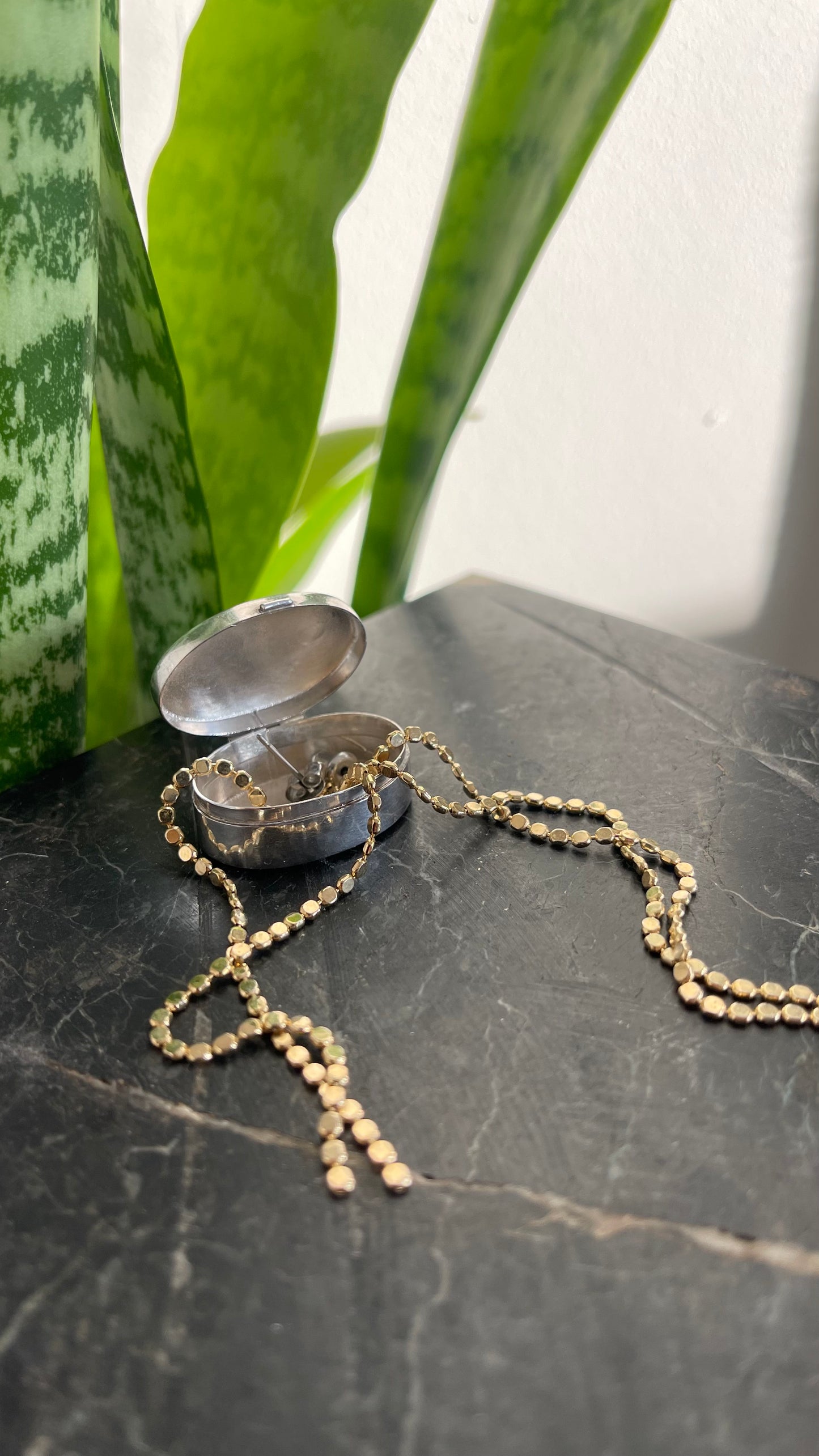 Silver oval pill box
