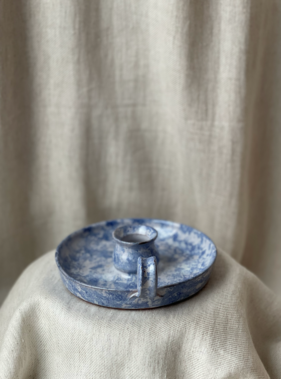 Washed blue candle stick, with handle and base