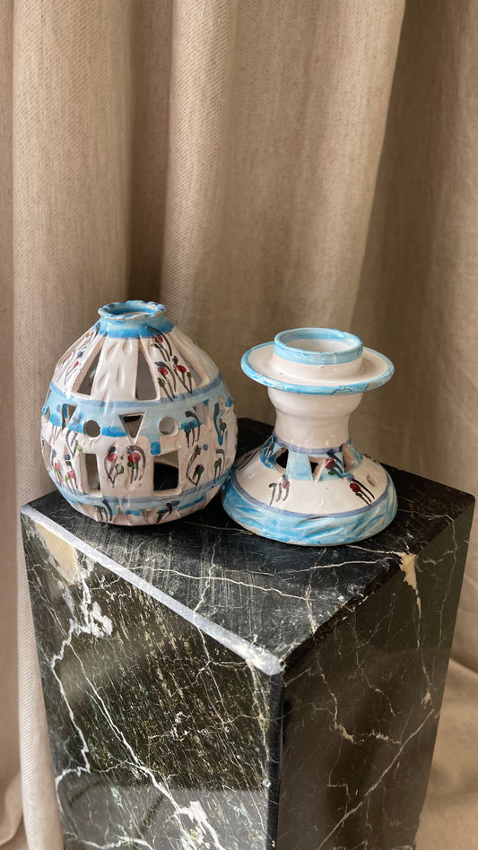 Blue and white decorative dome tea light holder