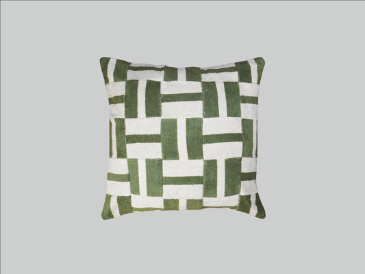 Geometric green towelling cushion