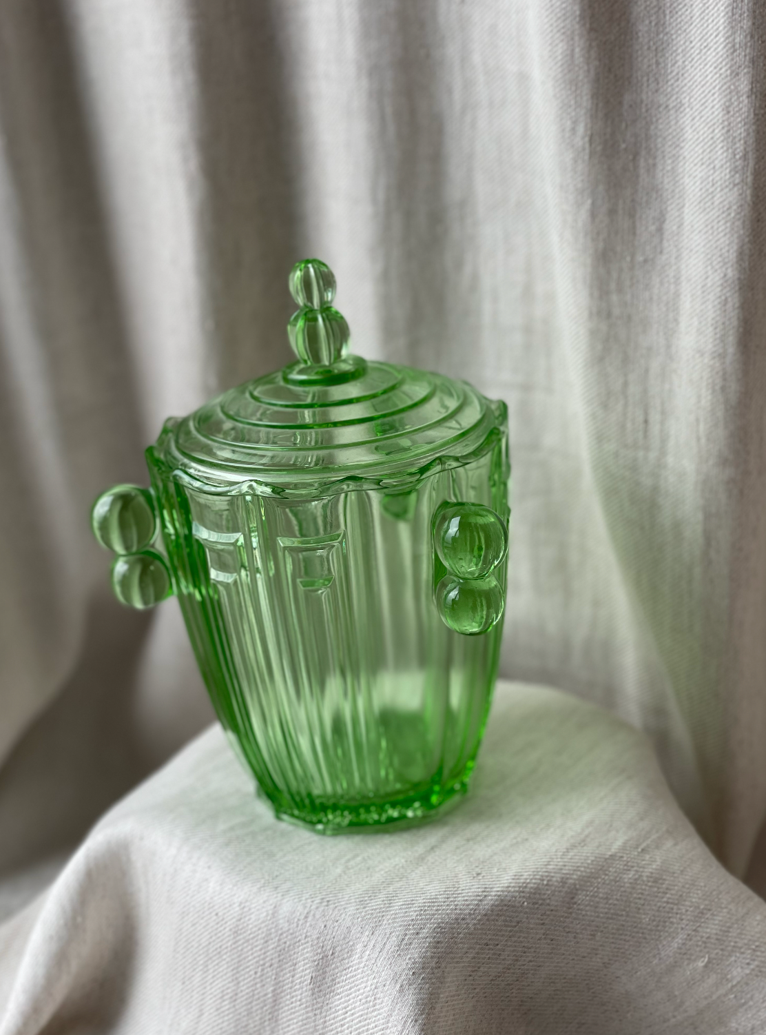 Green glass bobble jar