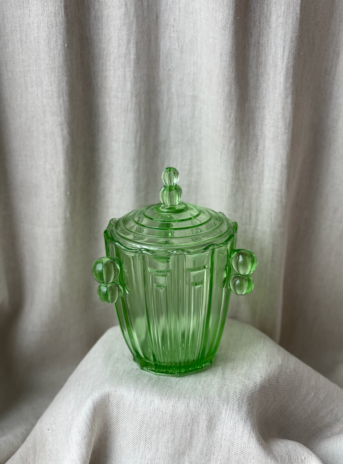 Green glass bobble jar