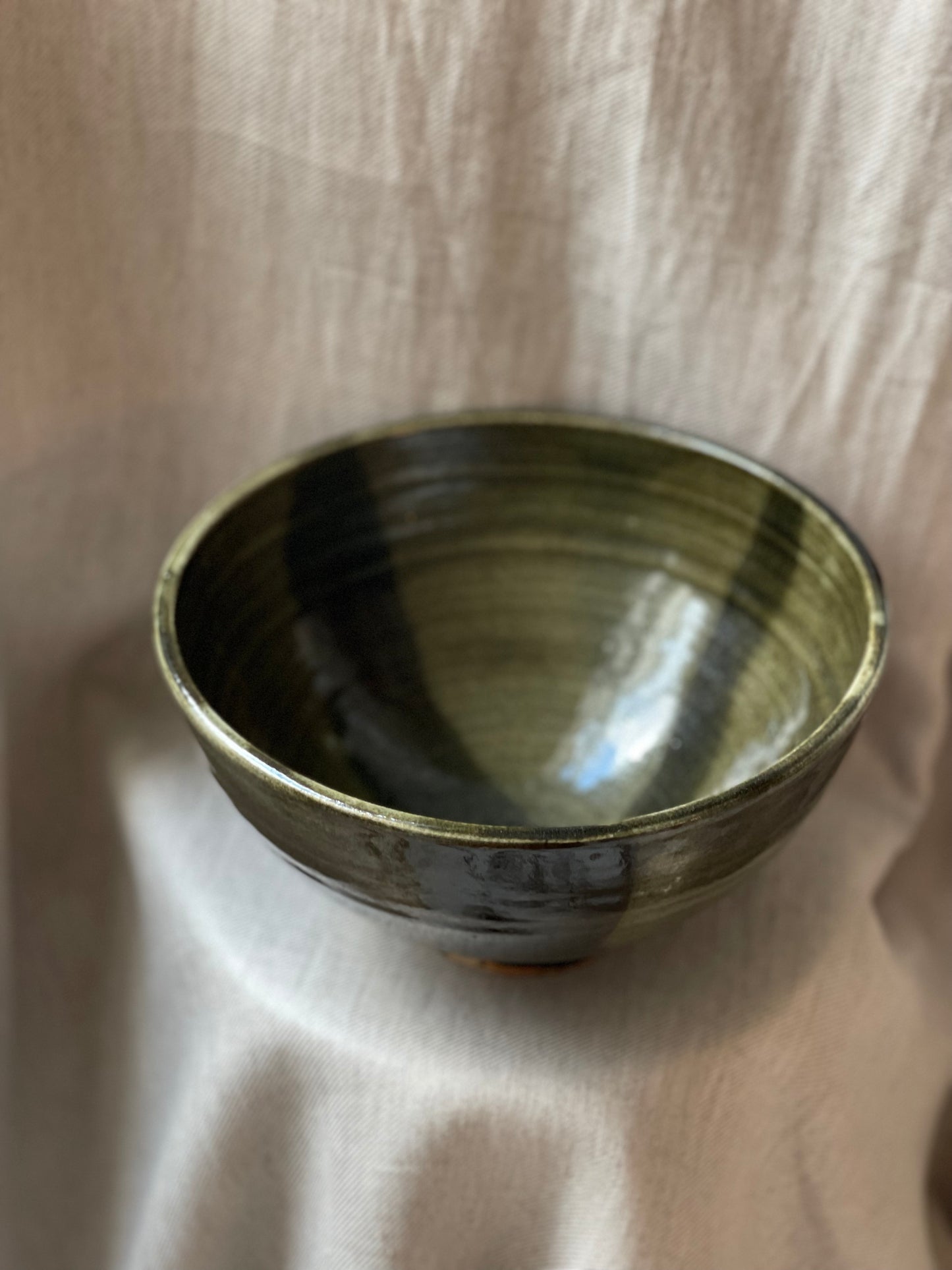 Green ceramic serving bowl