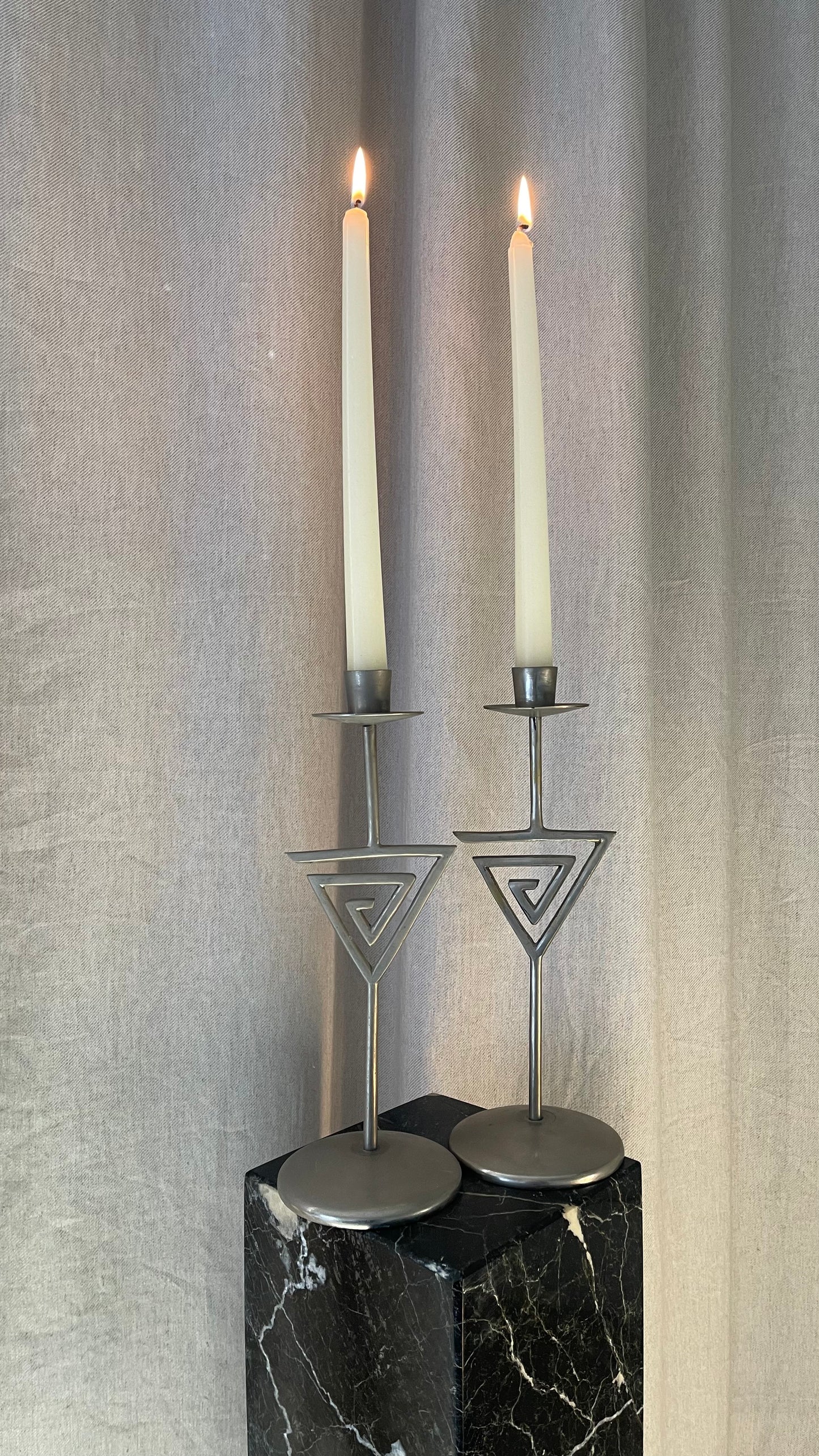 Pair Of Chrome sprial metal vintage 1980s Candle Holders