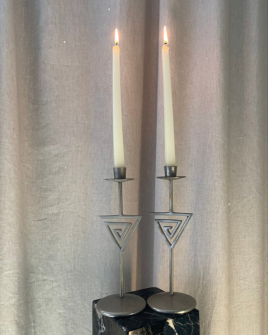 Pair Of Chrome sprial metal vintage 1980s Candle Holders