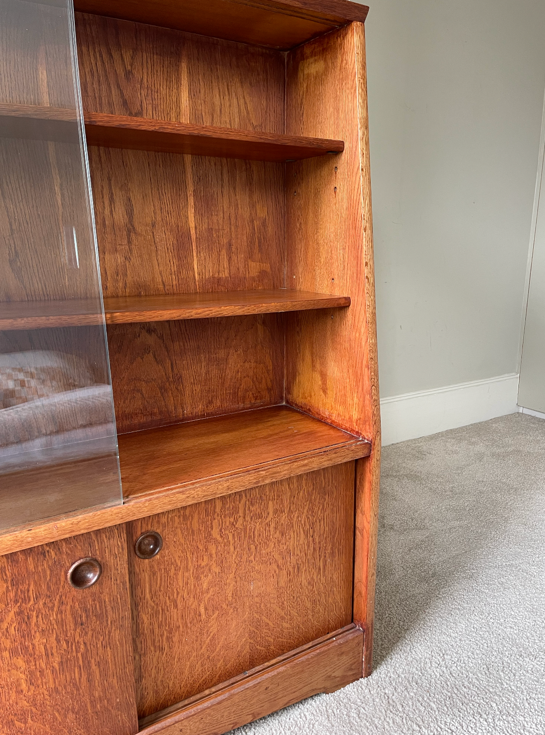 Mid century teak bookshelf with glass door