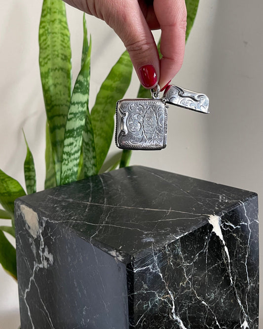 Square sterling silver matchstick vesta case